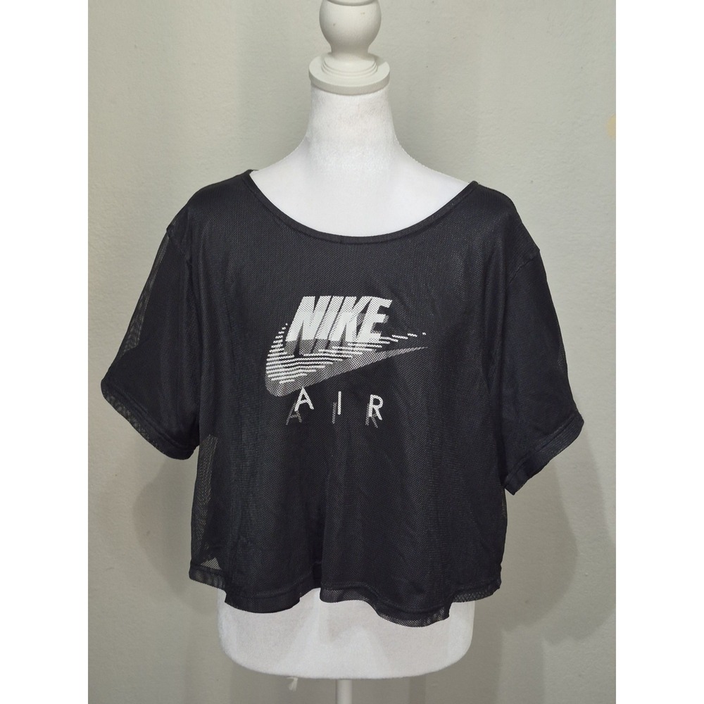 Nike Air Women Black Mesh Crop Top 1X Logo Short Sleeve Athletic Streetwear Y2K